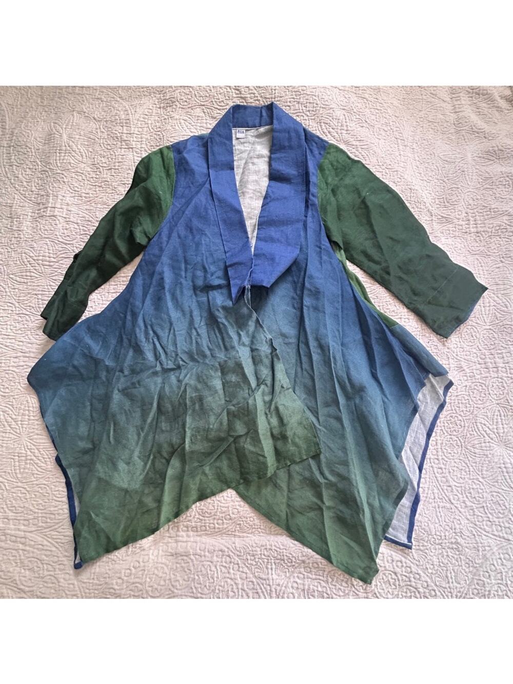 Ria Modiste duster women's blouse small, green blue, NWOT